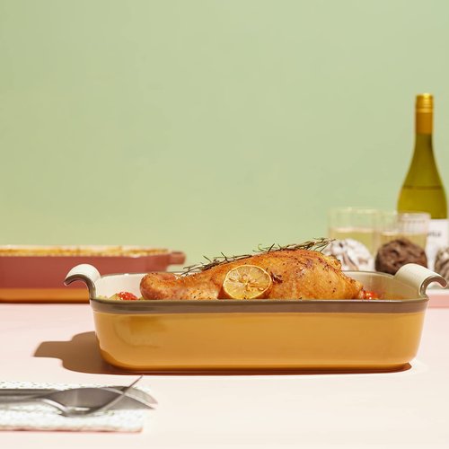 LIFVER Casserole Dish for Oven, 9x13 Ceramic Baking Dish, 120oz Large Lasagna Pan, Durable Deep Baking Pan with Handles, Oven Safe, Home & Kitchen Decor Gifts, Brown