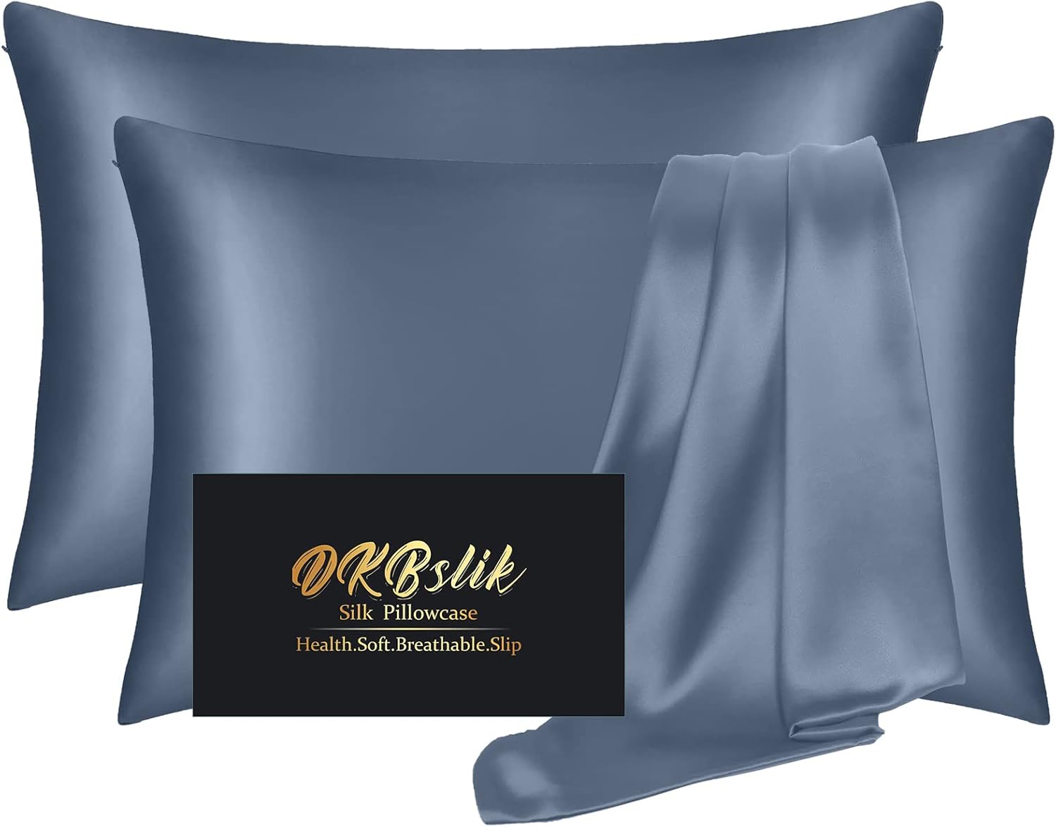 Mulberry Silk Pillowcase Set by Skiennix - Anti-Acne Queen Size Silk Pillowcases for Hair & Skin | Ash Blue, 2 Pack