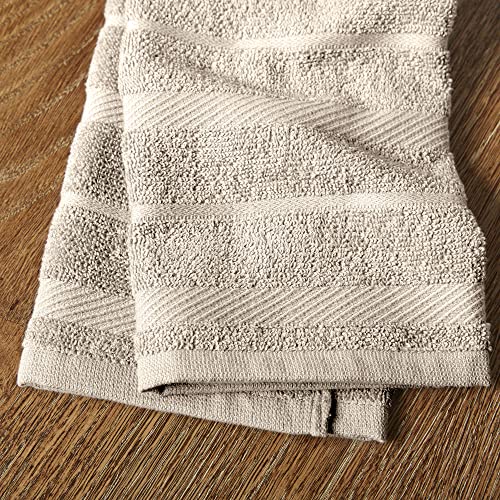 Absorbent Cotton Kitchen Towels 4-Pack Set, 16" x 26" - Tan/White