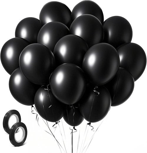 Black Balloons | 100 Pack 12-Inch Round Latex Balloons for Halloween & Black-Themed Events