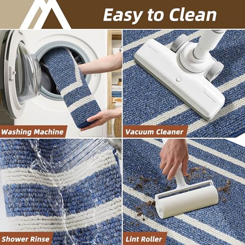 Long Kitchen Runner Rug - 24"x48" Non-Slip Washable Floor Mat, Blue