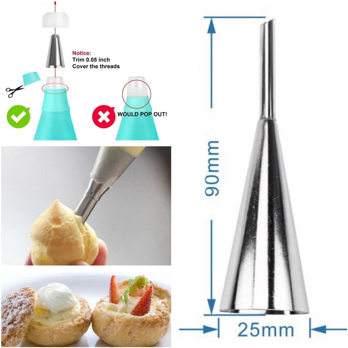 Skiennix Cream Horn Molds - 16 Pack 5-Inch Pastry Roll Molds with Piping Bags & Cleaning Brush