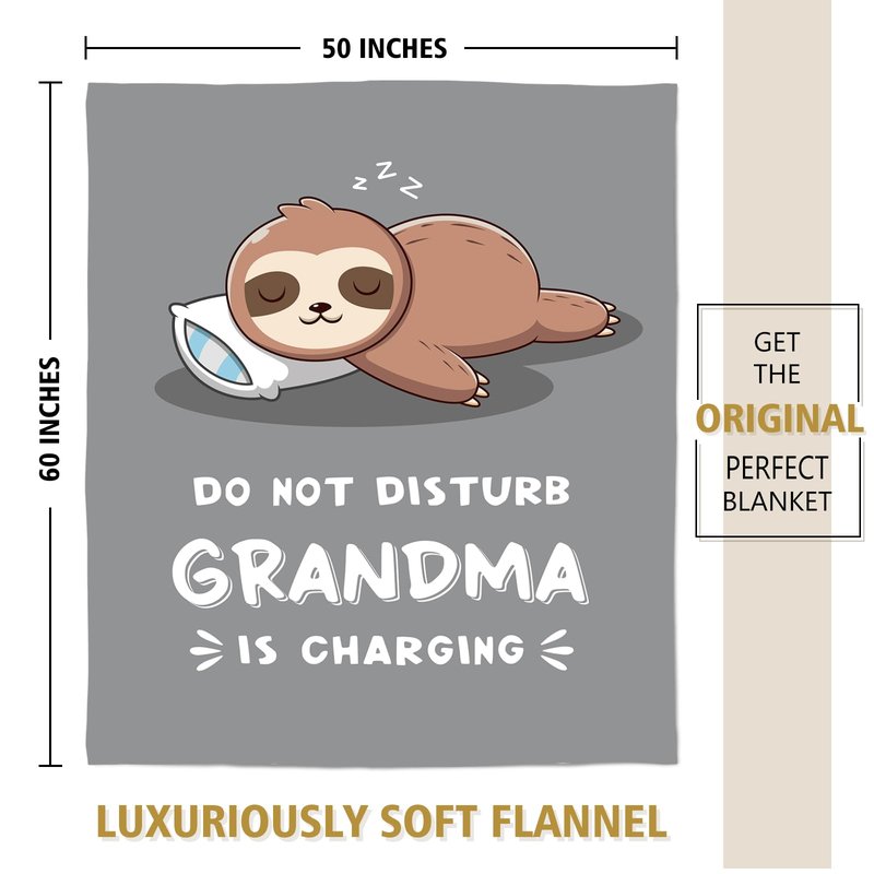 Funny Gifts for Grandma Mothers Day, Grandmas Birthday Gift from Grandkids, Grandma is Charging Sloth Blanket, Grandmas Gifts for Christmas, Soft Sloth Blanket for Grandmother 60" x 50"