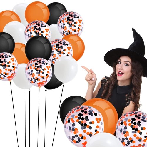 60pcs 12-Inch Halloween Balloons - Festive Latex Party Decorations in Black, White & Orange