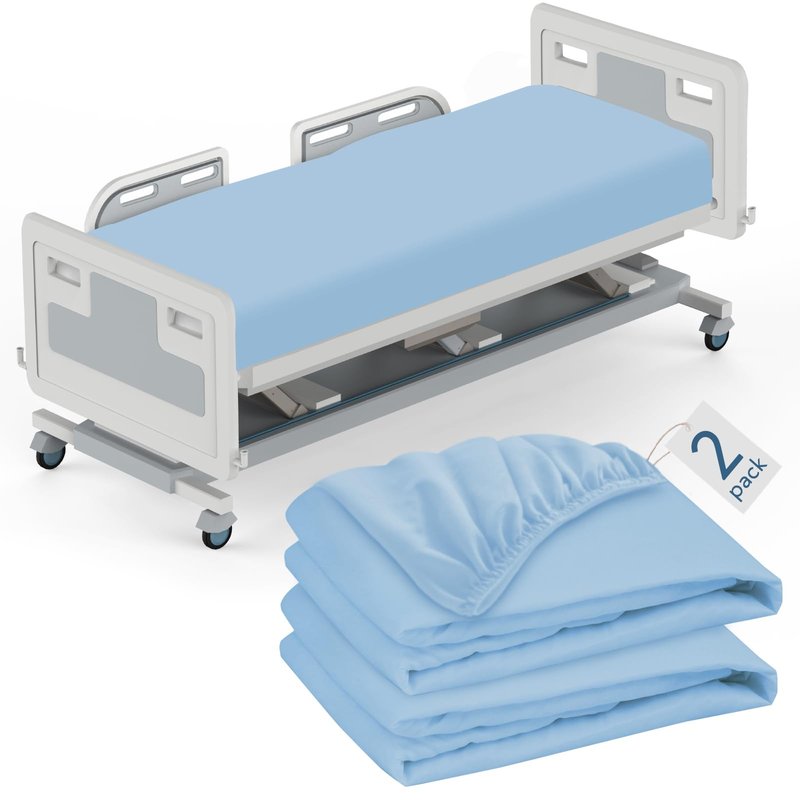 Hospital Bed Sheets Fitted 36" x 80" x 9", 2 Pack Blue Hospital Bed Fitted Sheets for Home & Hospital Care Beds, Soft Hospital Bed Sheets with Elastic All Around