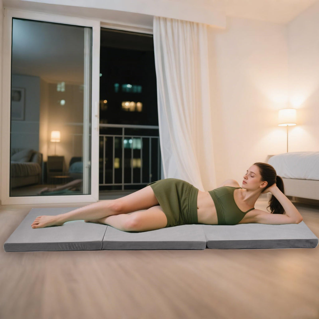 Folding Mattress, Trifold Memory Foam Mattress with Collapsible and Washable Cover, Camping, Fold Up Guest Bed, Travel and Guest Mat