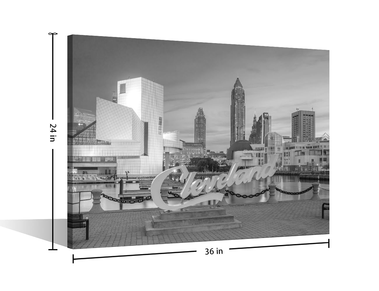 Black and White Paintings Downtown Cleveland Pictures Cityscape Wall Art for Living Room Cleveland, OH Artwork 1 Piece Prints on Canvas House Modern Decor Giclee Framed Ready to Hang, 24"Wx36"H