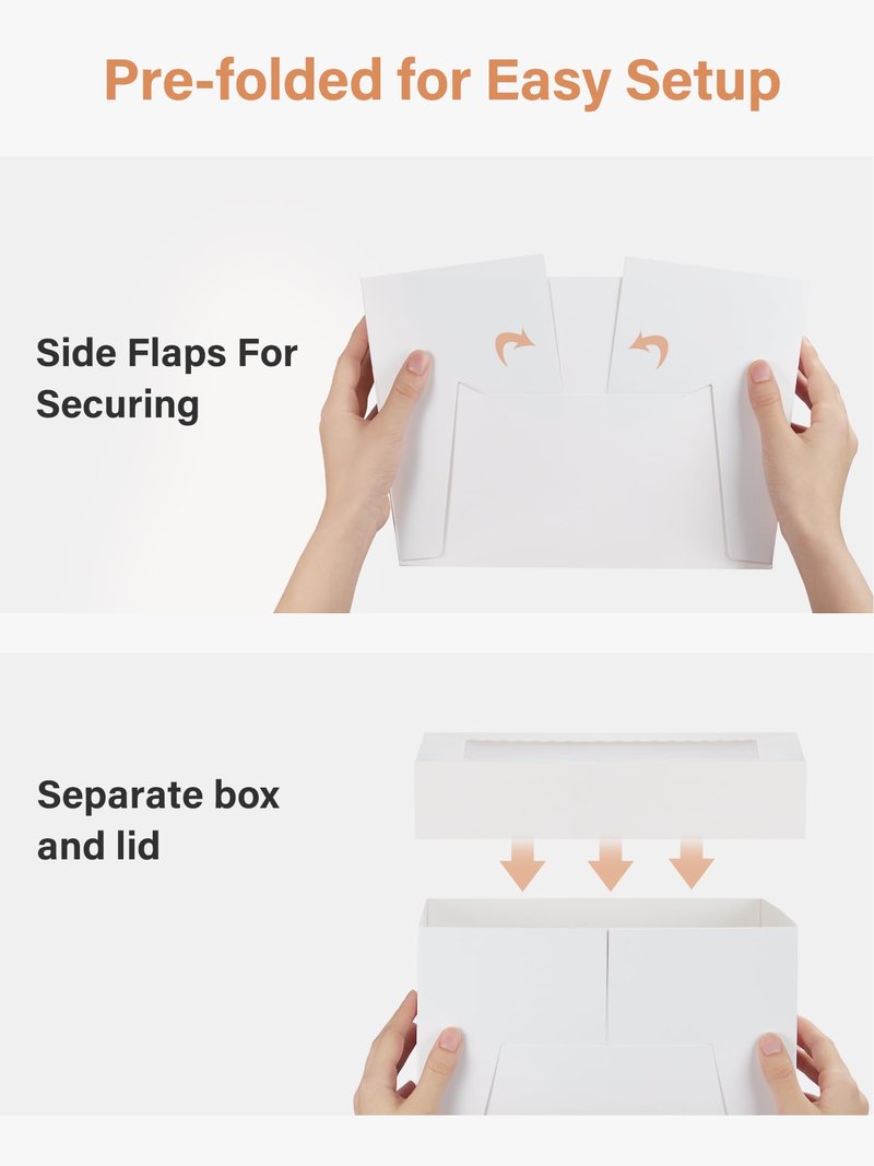 Kootek 15 Sets Cake Boxes with Cake Boards, 10x10x8 Inch White Tall Cardboard Containers for Multi-Layer Desserts, Perfect for Decorating, Mother's Day & Bakery Use
