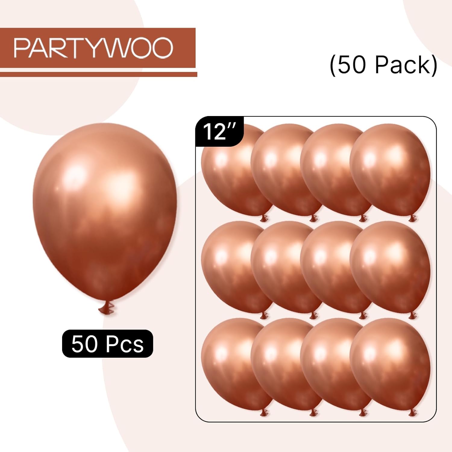 PartyWoo 12-Inch Balloons - 50 Pcs for Graduation, Wedding, Baby Shower & Birthday Decor | Brown