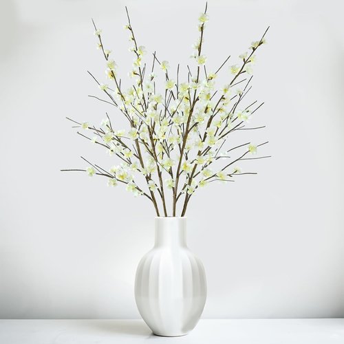 Krissing Cherry Blossom Branches - 39” Tall White Faux Flowers for Home & Wedding Decor