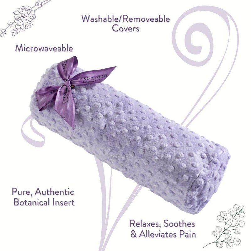 Sonoma Lavender Lavender Bolster Roll, Lilac Dot Microwaveable, Hot/Cold Neck Pillow, Soothing and Pain Relief for Neck, Low Back or Behind The Knees, Removable/Washable Cover, Handcrafted Co