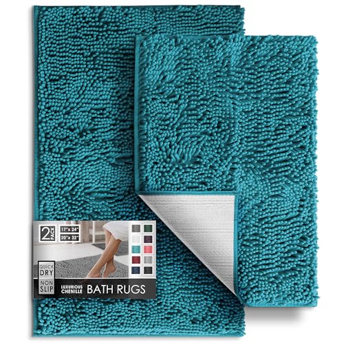 Hearth & Harbor Chenille Bathroom Rug Set, Non-Slip Quick Dry Bath Mats