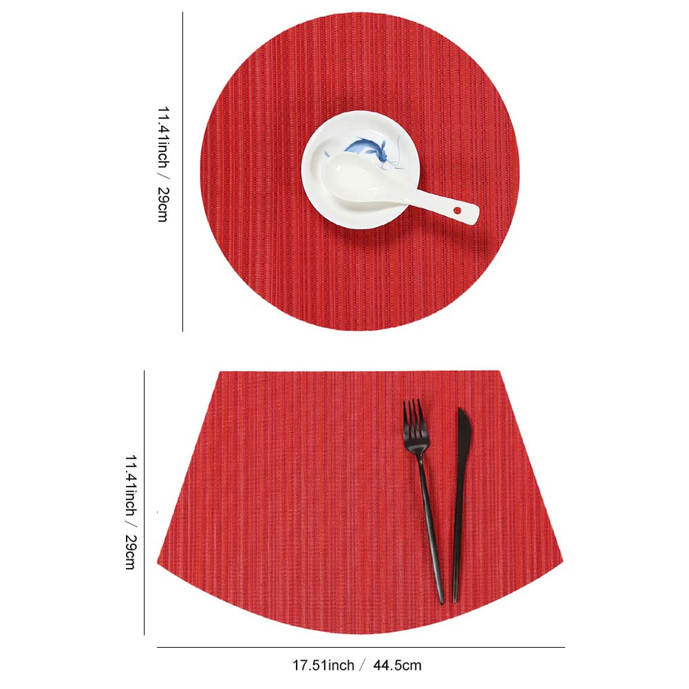 SvaTao Round Table Placemats Wedge Shaped Place Mat with Centerpiece Round Mat Table Mats Washable, Set of 7 Placemats for Dining Table(Red)