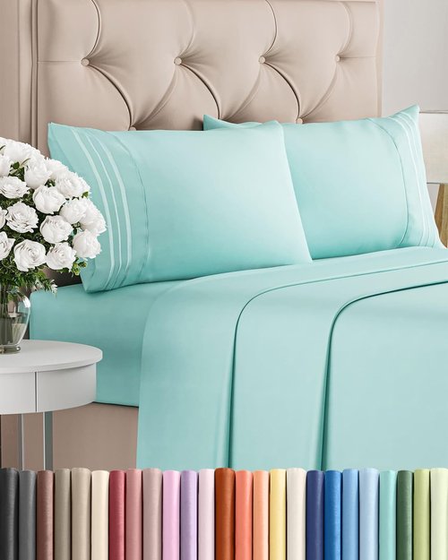 King Size 4 Piece Sheet Set - Ultra-Soft & Cooling Hotel Luxury Bedding - Deep Pockets, Wrinkle-Free - Oeko-Tex Certified - Spa Blue