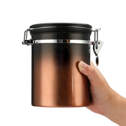 malmo Coffee Canister, Airtight Coffee Container with Date Tracker Lid, Stainless Steel Canister for Kitchen Food Storage (Black-Copper, 16oz)