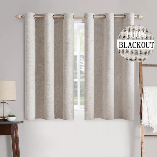 MIULEE 100% Blackout Linen Textured Curtains - Thermal Insulated Ivory Grommet Drapes | 42 x 63 Inch (2 Panels)