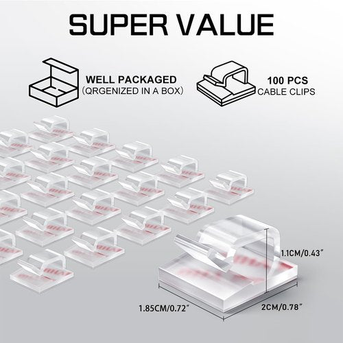 KGROTE Cable Clips - 100PCS Strong Adhesive Wire Holders for Desk, Wall, Car & TV | Clear Medium Size