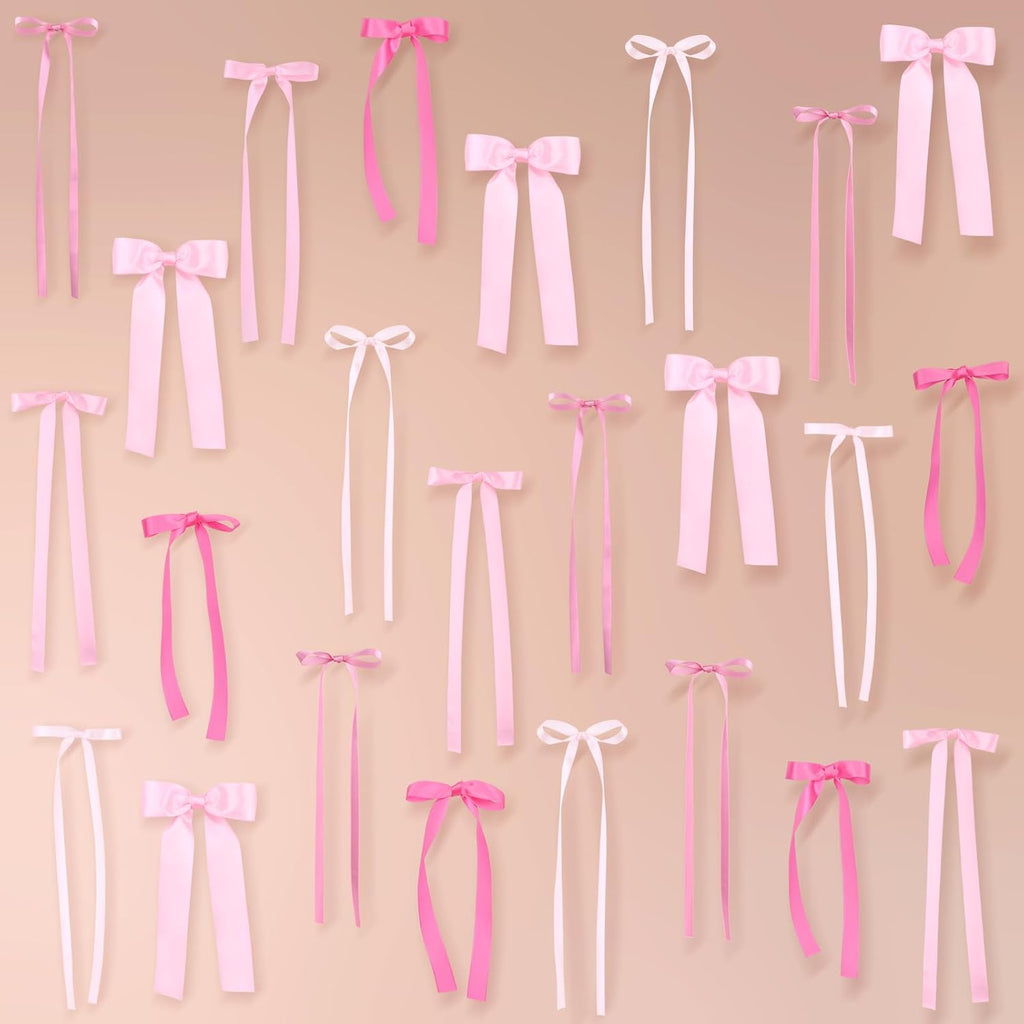 Skiennix Pink Bow Wall Decor - 40 Pcs DIY Ribbon Bows Garland for Birthday, Baby Shower & Room Decor