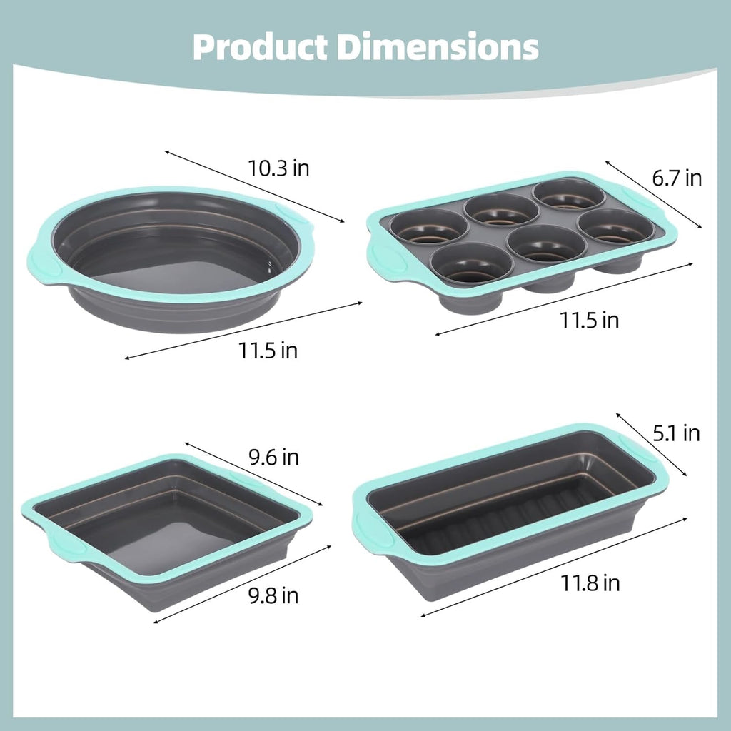 Skiennix Silicone Baking Pan Set - 4PCS Nonstick Stackable Pans with Grip Handles & Metal Reinforcement | Ideal for Muffins, Loaves, Cakes