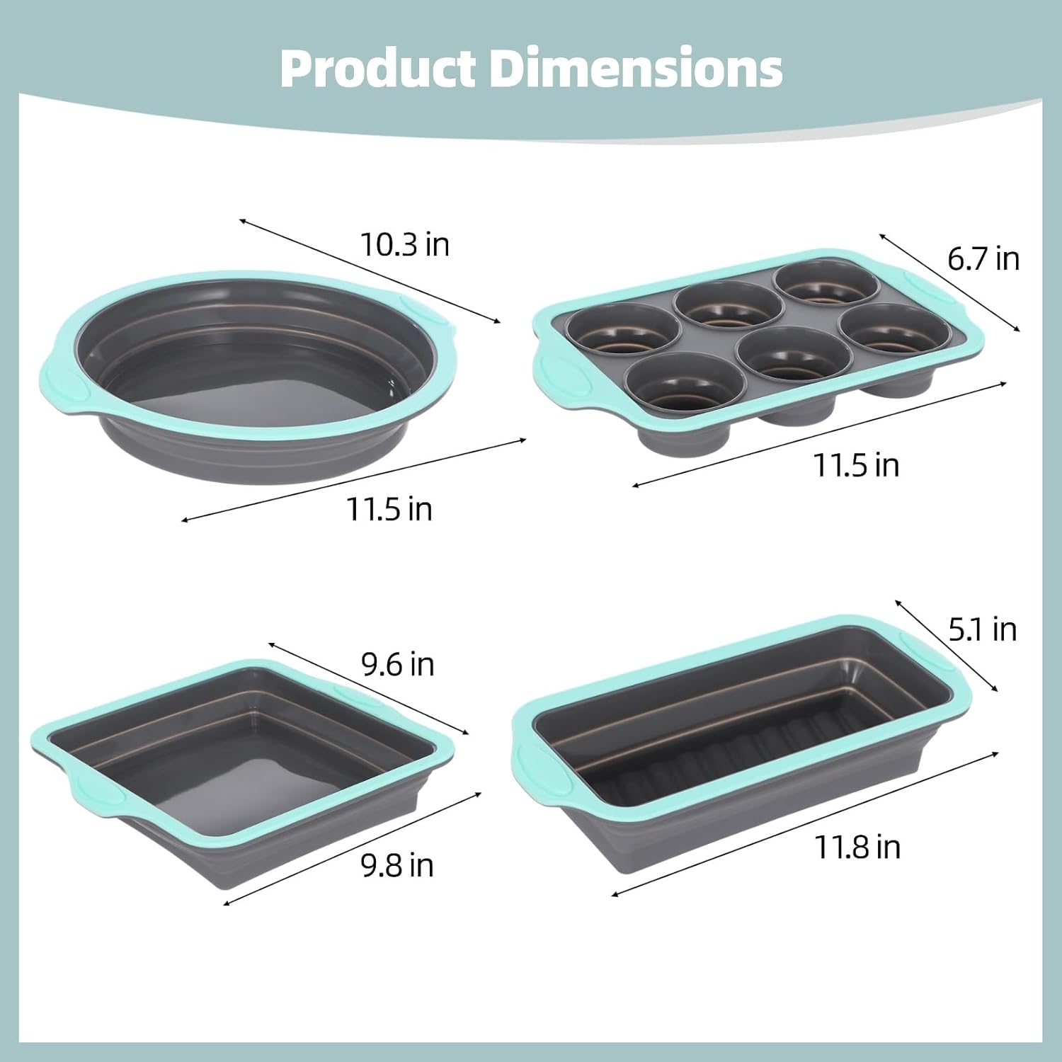 Skiennix Silicone Baking Pan Set - 4PCS Nonstick Stackable Pans with Grip Handles & Metal Reinforcement | Ideal for Muffins, Loaves, Cakes