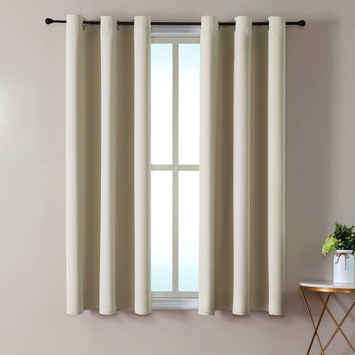 ChrisDowa Small Window Curtains - 50-Inch Long Grommet Thermal Insulated Room Darkening Panels | Beige (2 Panels)