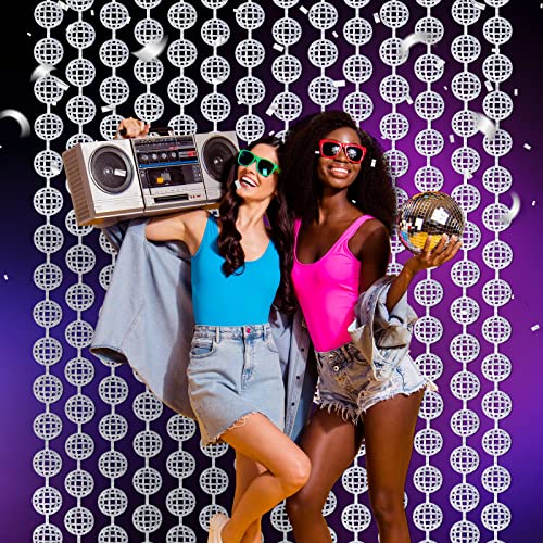 Silver Disco Ball Foil Fringe Curtains - 2 Pack 3.3 x 6.6 ft Party Backdrop