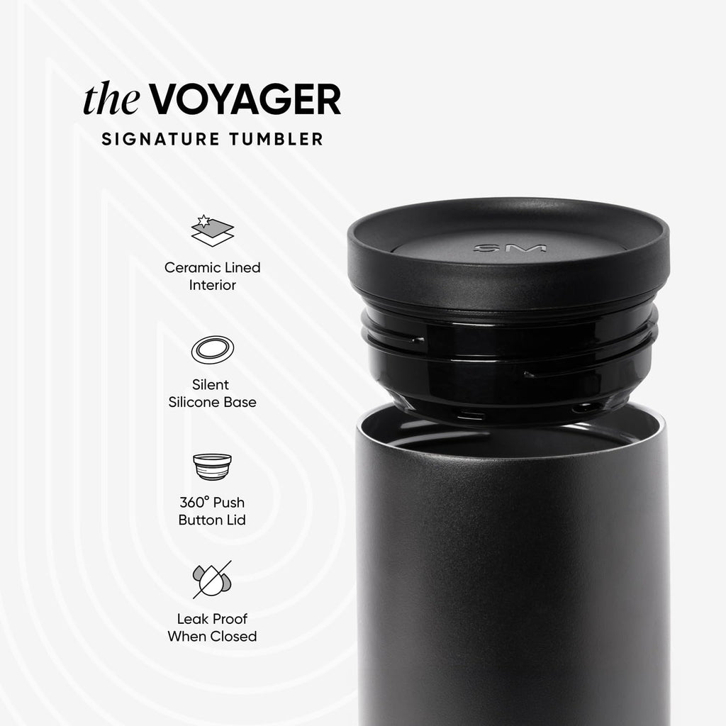 Simple Modern Voyager Signature Travel Coffee Mug - 360° Lid, Ceramic-Lined Insulated, 12oz, Blue Dune