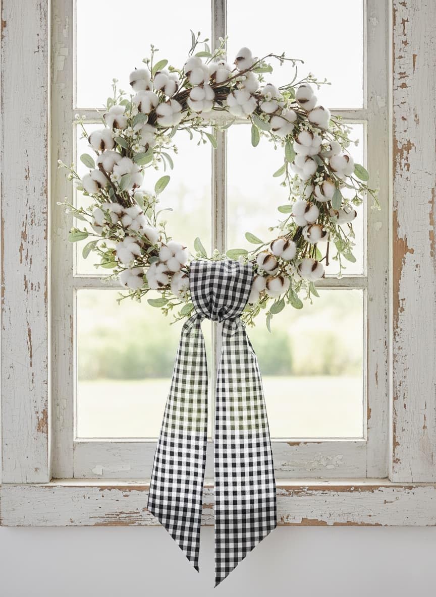 Skiennix Wreath Sash - Black White Checkered Plaid Bow Ribbon for Elegant Year-Round Home Decor (5.12" x 54.33")