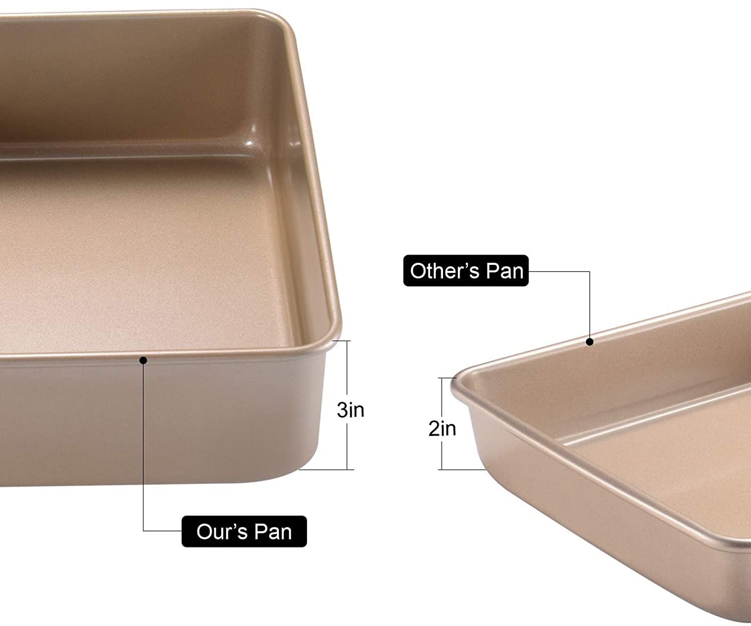 Siking 8'' x 3'' Deep Square Cake Pan Baking Mold Non-stick Coating Heavy Duty Brownie Bread Tray ( Champagne Gold ) (8 8 3 inch)