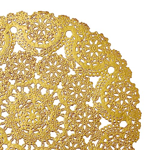 Gold 10 Inch Paper Doilies, 60-Pack Round Lace Placemats for Wedding & Table Decor