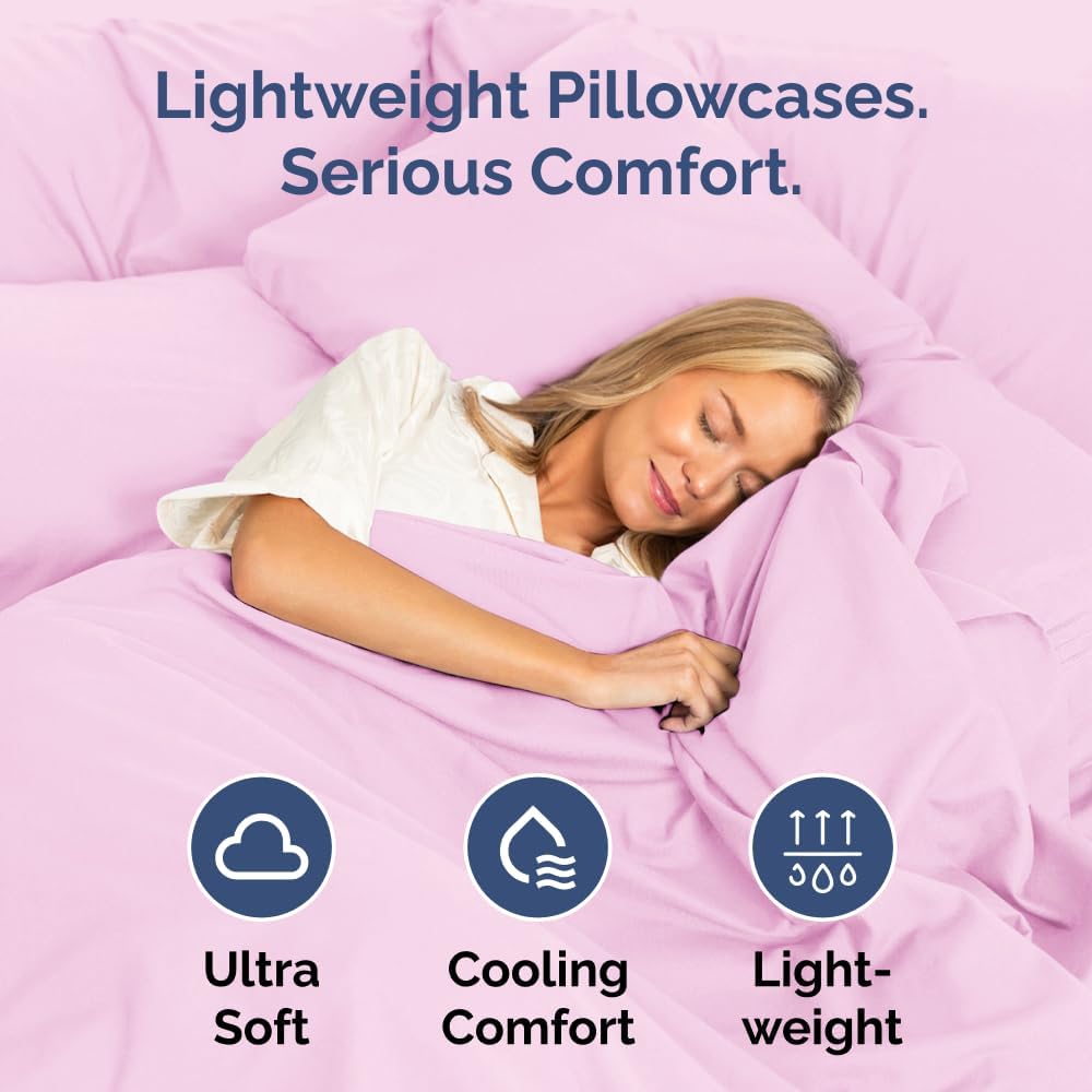 Skiennix Standard Pillow Cases Set of 2 - Ultra-Soft Hotel Quality - Comfy, Wrinkle-Free & Stain Resistant - Light Pink
