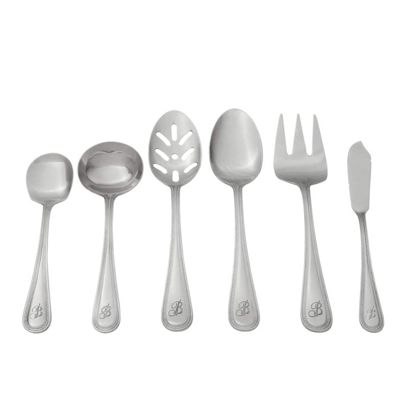 RiverRidge Monogrammed Beaded Flatware Set - U - 46-Piece Silverware with Custom Letter Stamp, 18/0 Stainless Steel Utensils Set for Daily Use & Special Occasions - Dishwasher Safe, Versatile Design