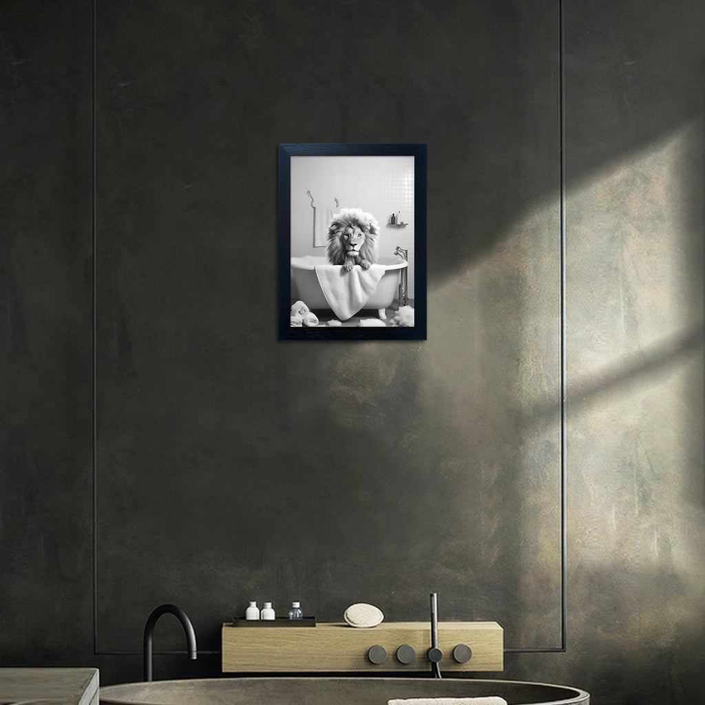 Regine Switzerland Black and White Lion Canvas Wall Art - Funny Bathroom Decor | Framed Animal Print