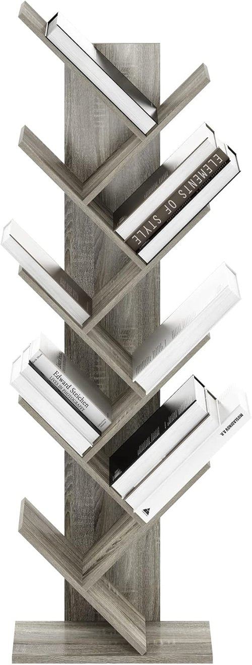 Furinno Tree Bookshelf - 9-Tier Angled Open Bookcase | French Oak, 8.4 x 15.7 x 50.9 Inches