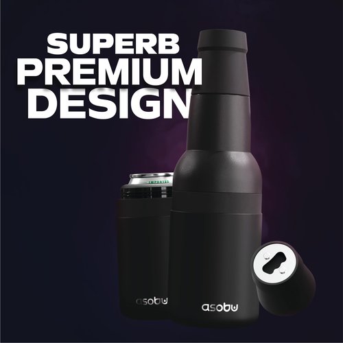 Asobu Frosty Beer Holder 2 Go Vacuum Insulated Double Walled Stainless Steel Beer Can and Bottle Cooler with Beer Opener, Bpa Free, Fits Standard 12oz Bottles, Gift for Beer Lovers (Midnight Black)