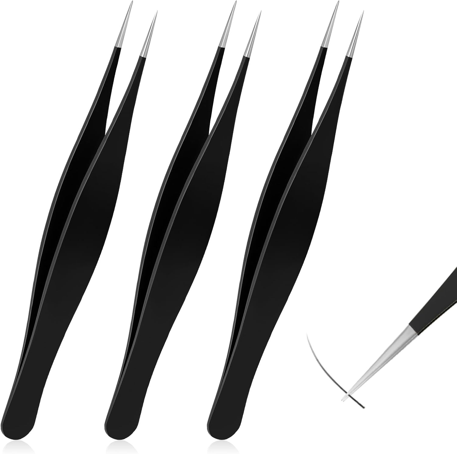 Skiennix Precision Needle Nose Tweezers - Stainless Steel Ingrown Hair & Eyebrow Remover | 3-Piece Set