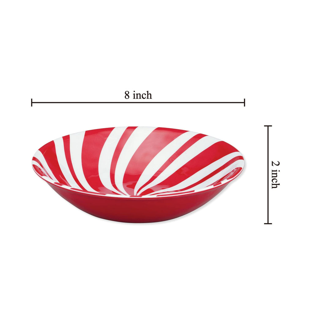 UPware Peppermint Melamine Bowl Set, Round Bowls for Pasta, Rice, Soup, and Salad, BPA-Free, Dishwasher Safe, Shatter-Proof, Red, 8 Inch, Set of 6
