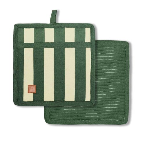 Folkulture Pot Holders for Kitchen | Pack of 2 (8x8) Ribbed Soft Silicone Hot Pads for Kitchen | 100% Cotton Cute Oven Pot Holders Set | Heat Resistant | Machine Washable | Non Slip | Matcha