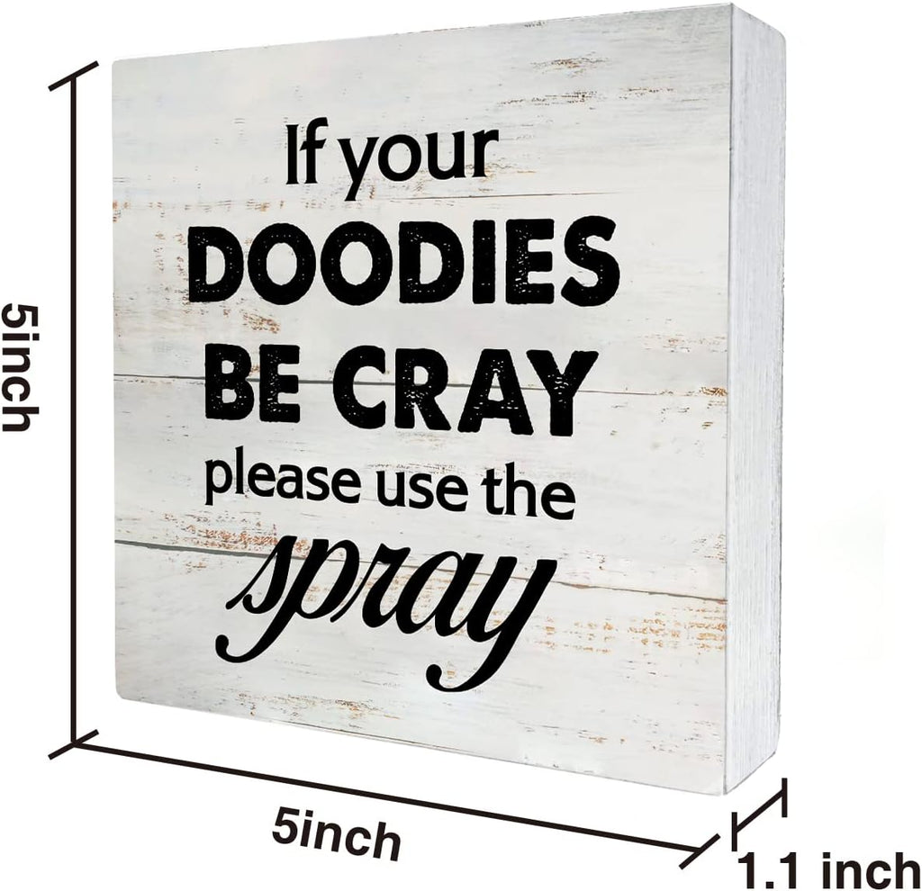 Rustic Bathroom Wood Box Sign - Funny Humor Decor for Farmhouse Style | 5 x 5 Inch