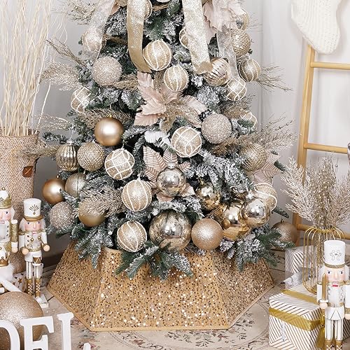 Champagne Gold Sequin Christmas Tree Collar - 33.5 Inch Base Cover