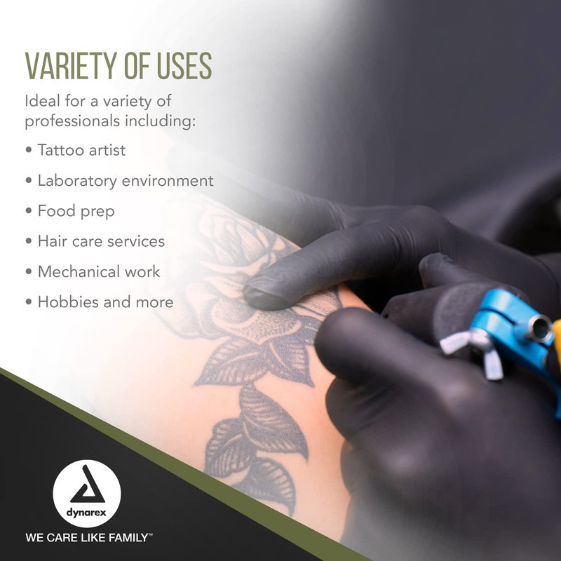Dynarex Black Arrow Disposable Latex Exam Gloves, Powder-Free, For Healthcare, Law Enforcement, Tattoo, Salon or Spa, Black 1 Box of 100 (Medium)