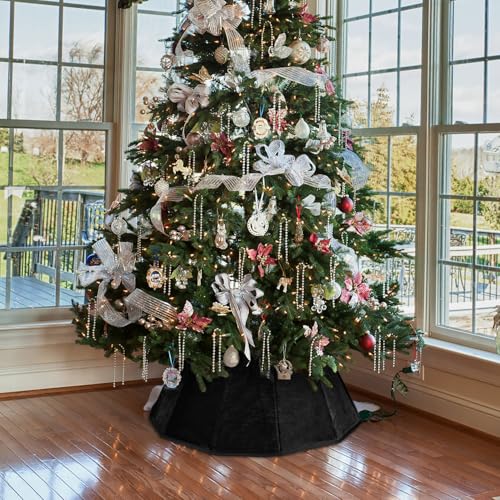 Black Velvet Christmas Tree Collar - Foldable Tree Ring Base Stand Cover