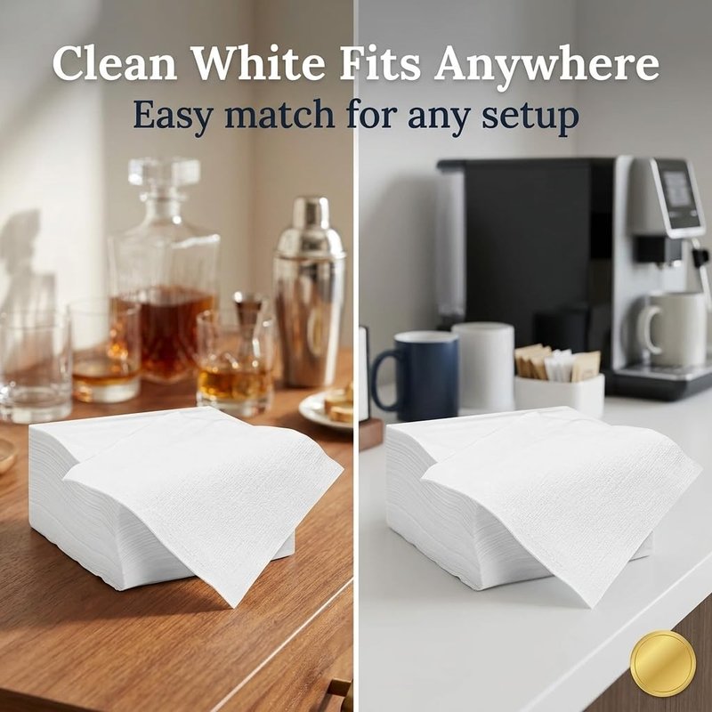 White Disposable Beverage Napkins – 1000 Count Cocktail Napkins, Absorbent Paper Napkins, Bulk for Parties, Bars, Catering, Restaurants & Events