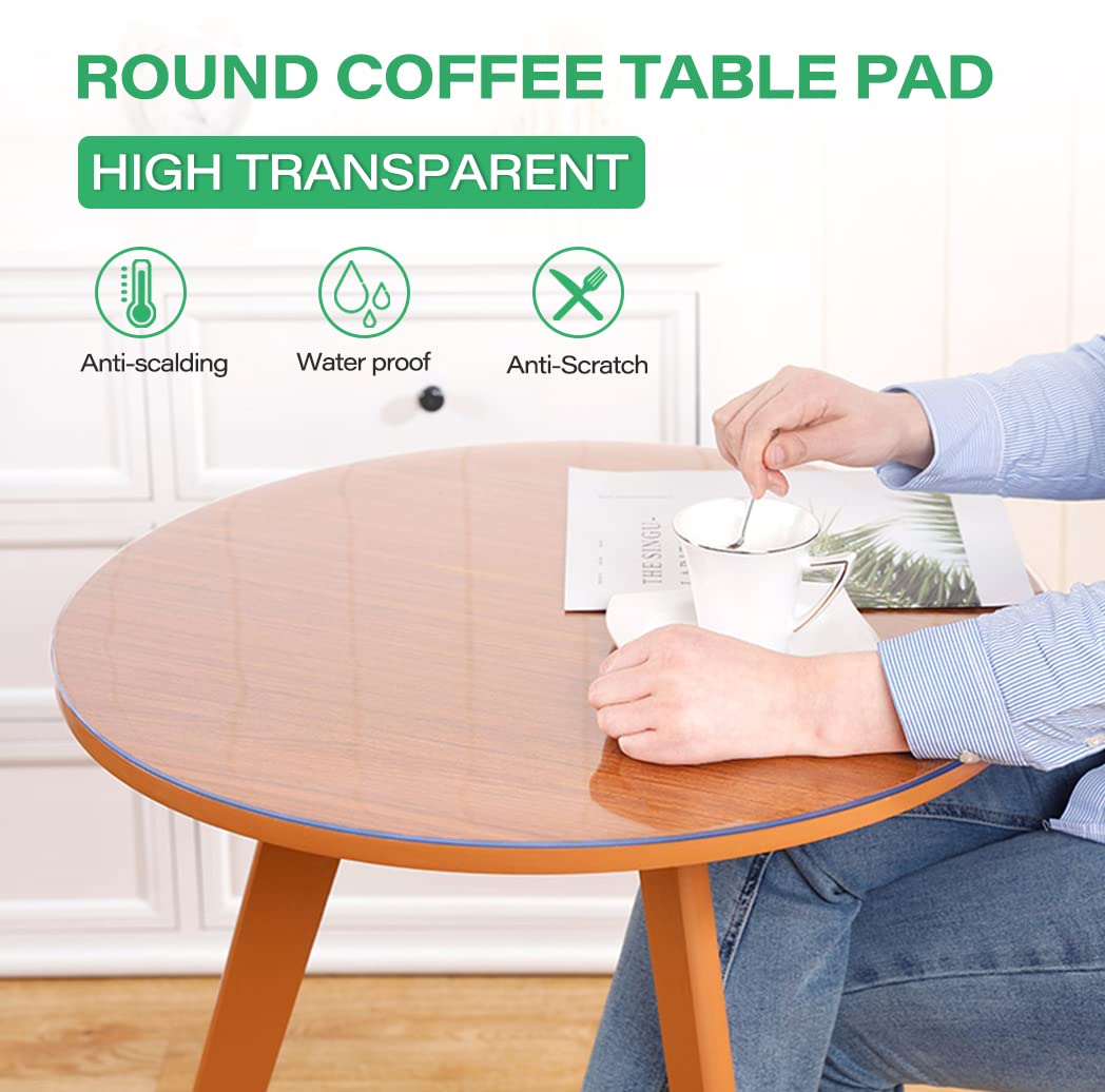 WingCanto 1.5mm Thick 24 Inch Round Clear PVC Table Runner Cover Protector Plastic Circle Table Pad Mat for Dining Room Table Coffee Table Bistro Bar Kitchen Coutertop Waterproof No Plastic Smell