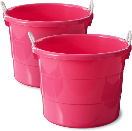 HOMZ 18 Gallon Utility Tub - Large Pink Plastic Storage Bucket with Rope Handles for Indoor & Outdoor Use