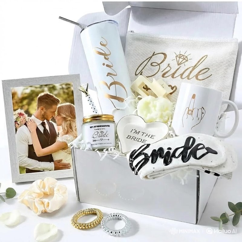 WEDNGGF Bride to Be Gifts for Bridal Shower Engagement & Bachelorette Gift Box for Future Mrs Includes Wooden Photo Frame, Coffee Mug, Real Gold Rimmed Ring Dish, Stainless Steel Tumbler & Spa Set