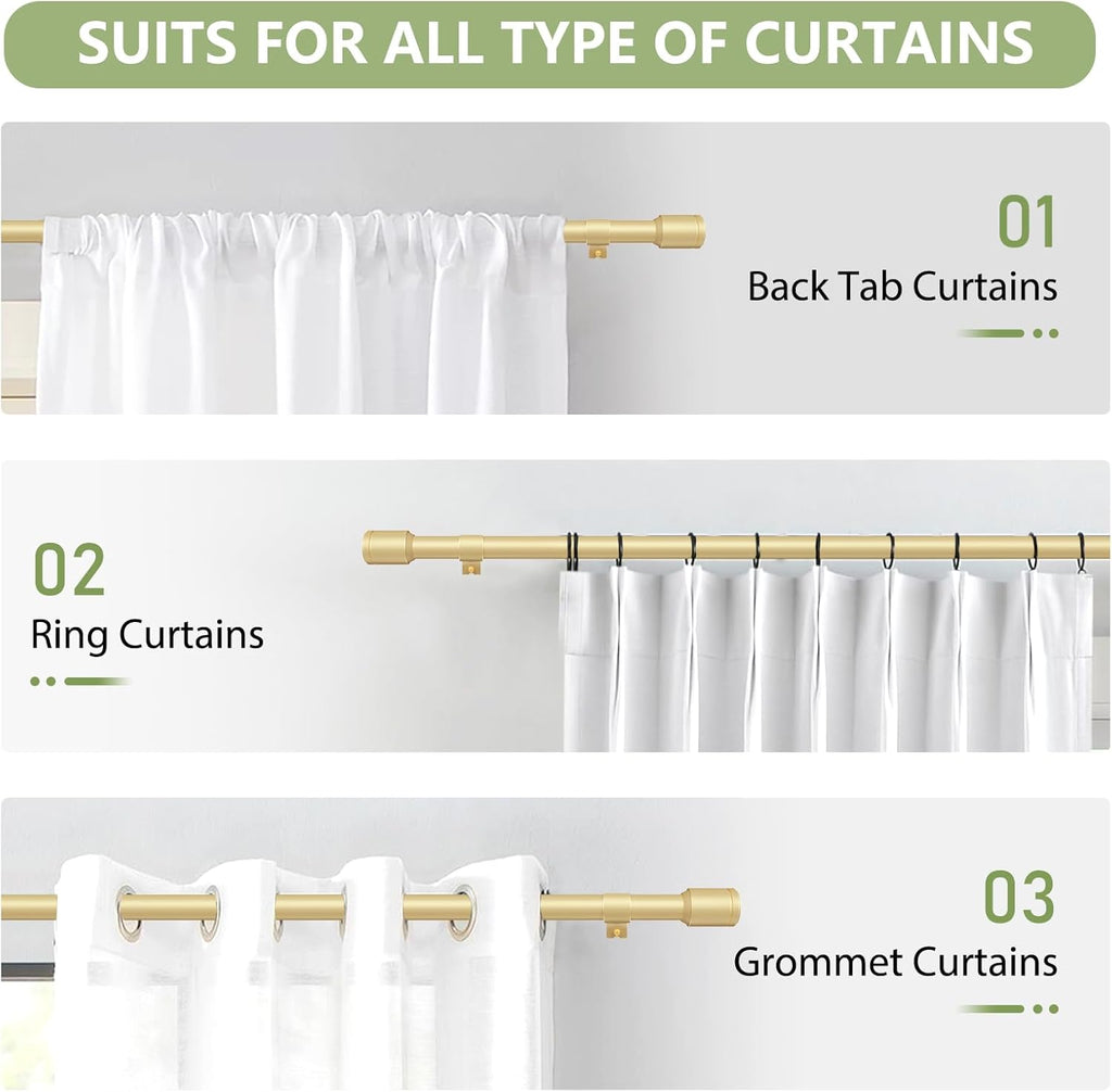 Regine Switzerland Adjustable Gold Curtain Rods - 30-45 Inch for 30-39 Inch Windows | 2 Pack with Brackets