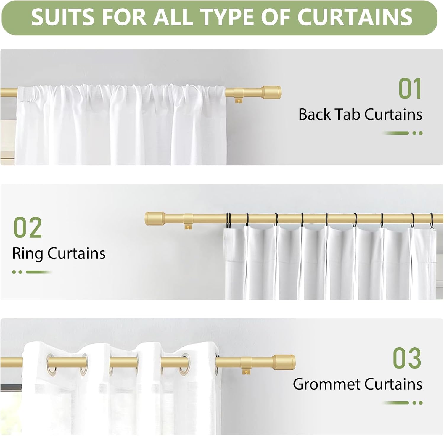 Regine Switzerland Adjustable Gold Curtain Rods - 30-45 Inch for 30-39 Inch Windows | 2 Pack with Brackets
