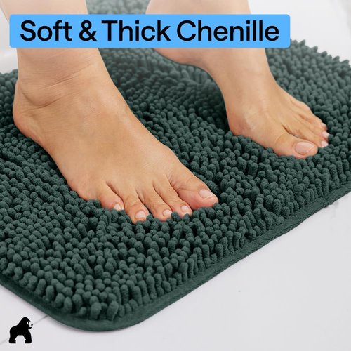 Gorilla Grip Plush Chenille Bath Rug Mat - Soft Microfiber, Machine Washable, Hunter Color, Oval Toilet Base