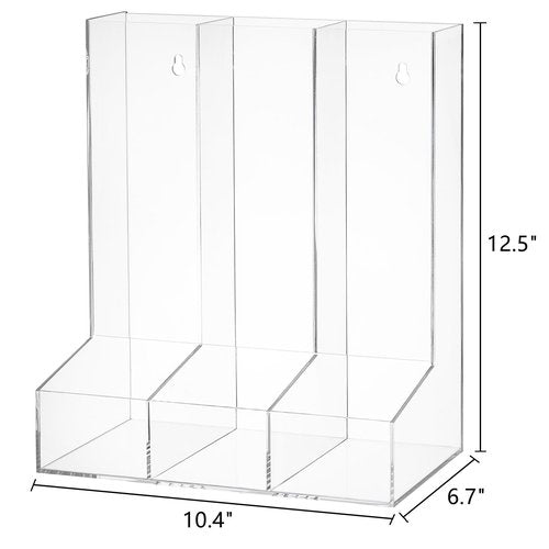ZEAYEA Acrylic Wall Toy Dispenser, Hanging Organizer and Storage Bin for Playroom, Triple Divided Clear Holder for Blocks, Cars, Trains, Balls, Darts, Snacks